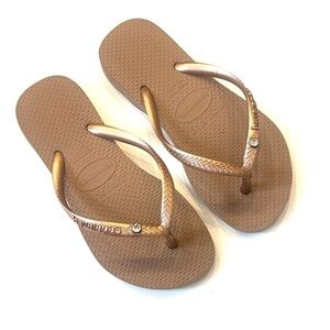 Havaianas Kids Copper Rose Gold Crystal Flip Flops Size 29